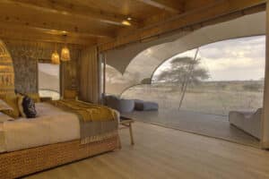 Tanzania - Namiri Plains - Tent interior looking out onto the plains